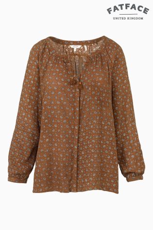 Fat Face Tan Carly Scatter Floral Blouse